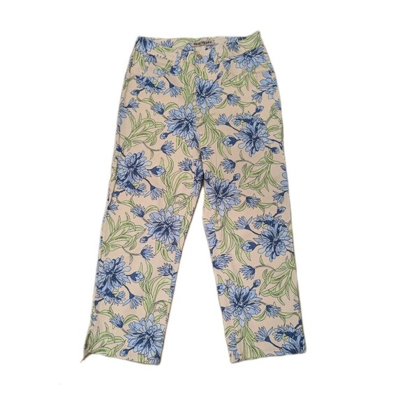 High Sierra Ivory And Blue Floral Flat Front Lightweight Cotton Pants sz 6 - Picture 1 of 7